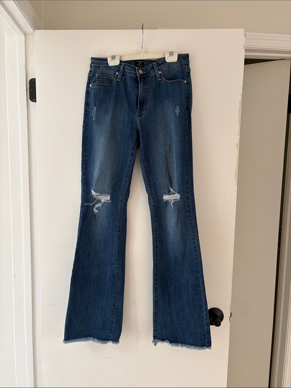 Just USA Distressed Dark Blue Flare Jeans